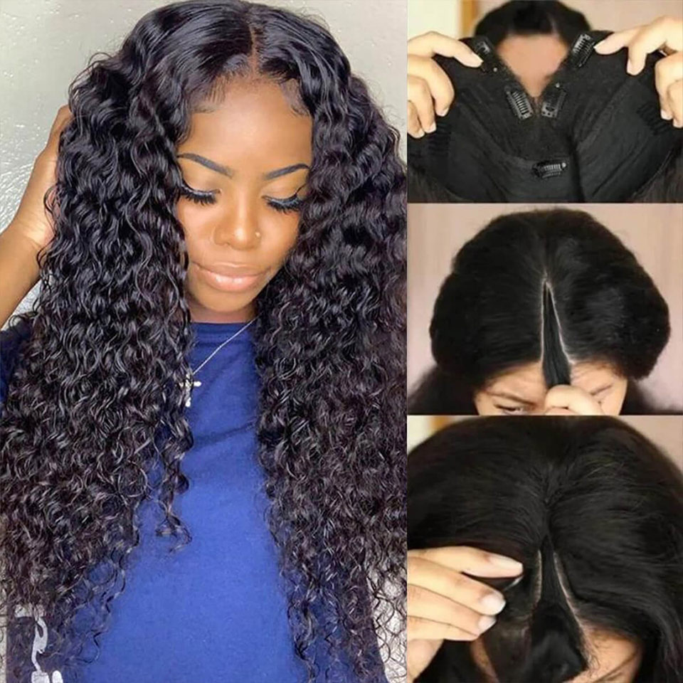 V Part Wig Human Hair Natural Protective Style 180% Density