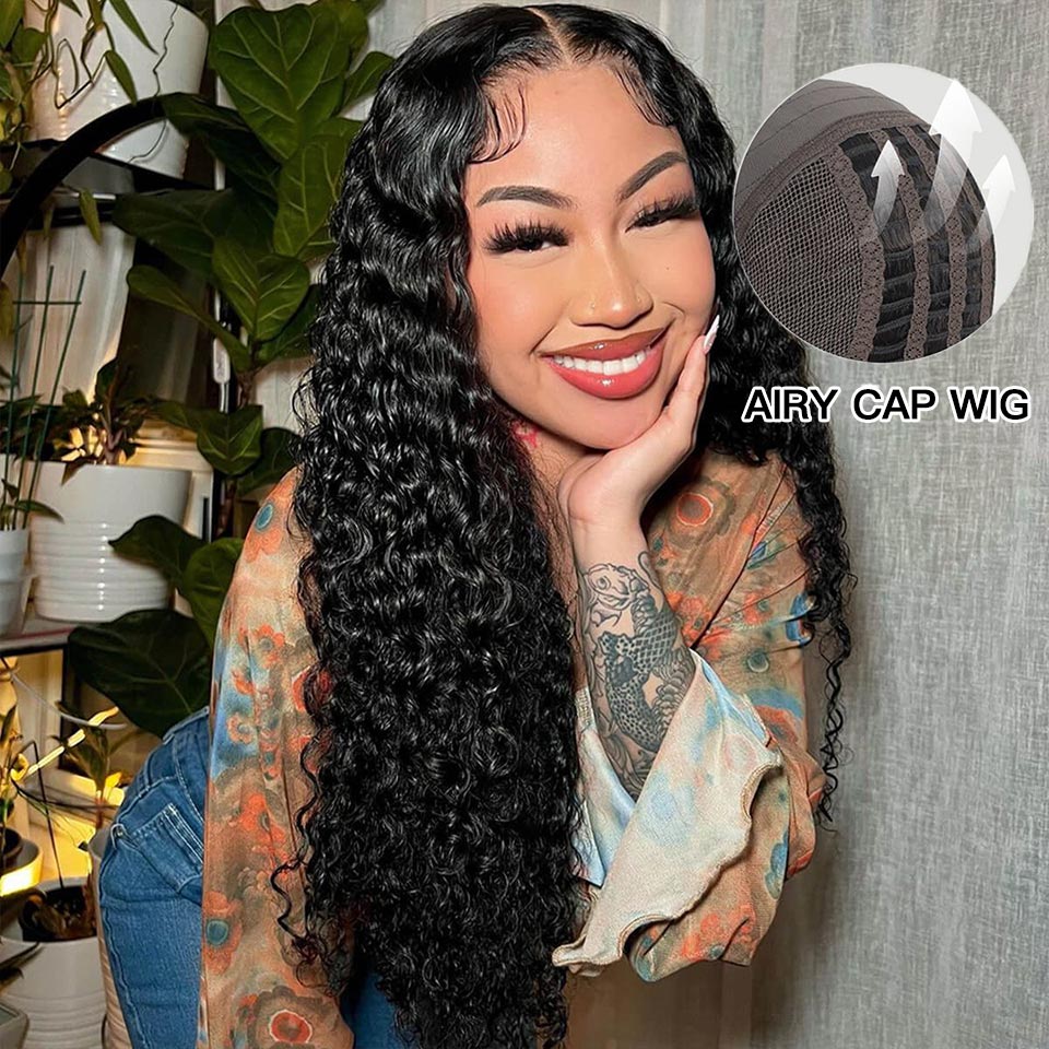 Airy Cap Deep Wave Glueless Wear Go Wig 5x6 13x5 HD Lace Wig