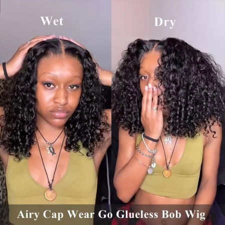 Airy Cap Water Wave Short Wig Wear Go Wig Bleached Knots Bouncy Curls Glueless 5x6 5x9 Lace Wig